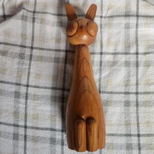 Vintage Hand-Carved Wooden Cat Brush